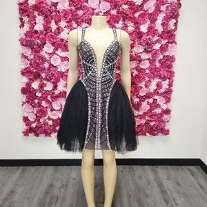 Black Stoned Tulle Party Dress, Homecoming Dress, Birthday Dress